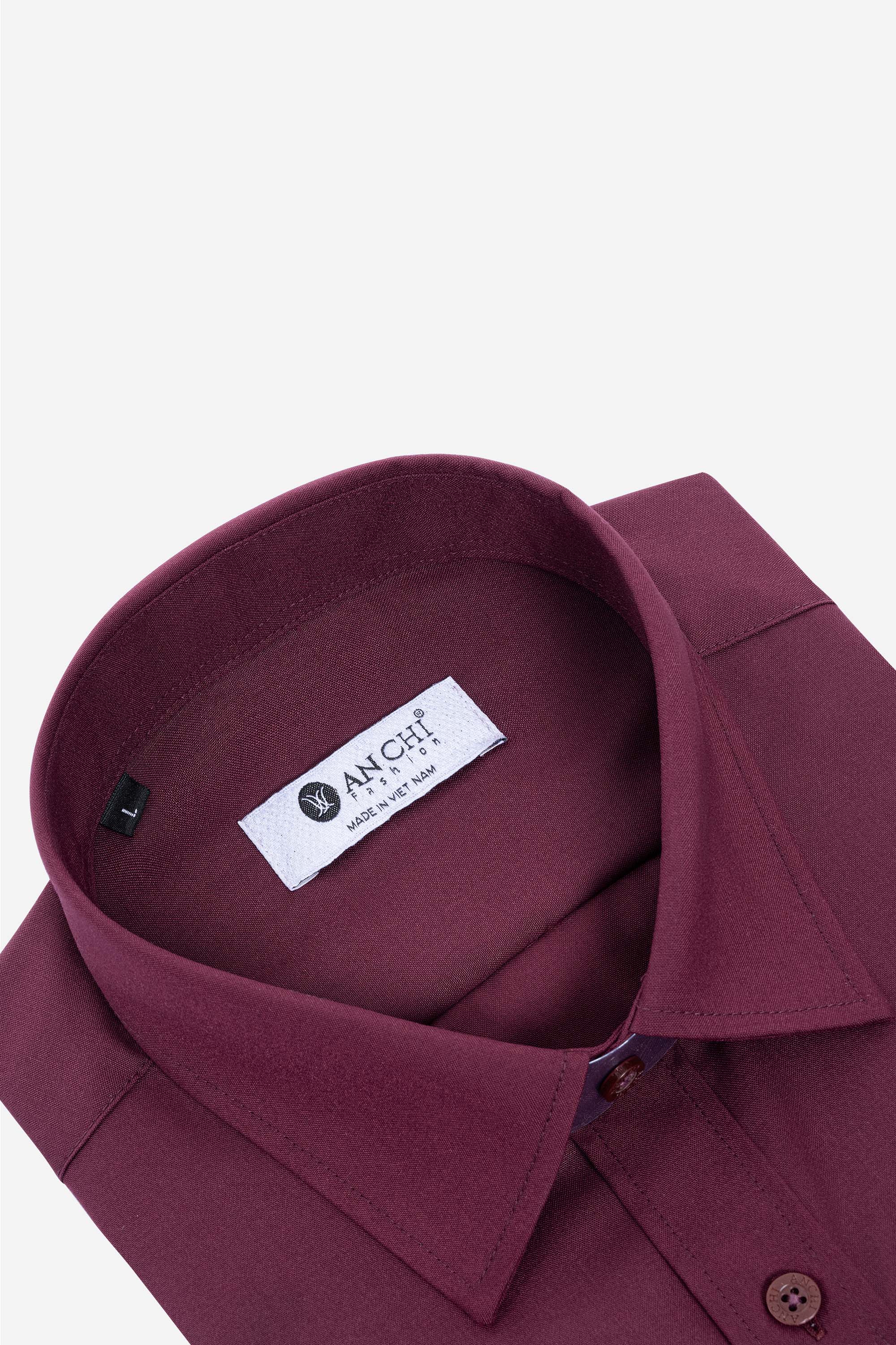 Sơ Mi Trơn Dài Tay Nam Trung Niên ANCHi Chất Liệu Cotton Nhập Khẩu Màu Đỏ Đô_thumbnail_2