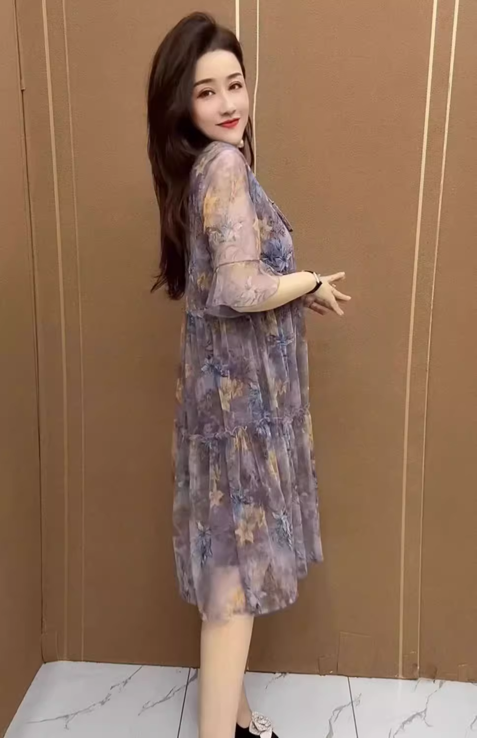 17844-Đầm voan in hoa tím 5D tay lở  cách điệu ( voan,lót)_thumbnail_2