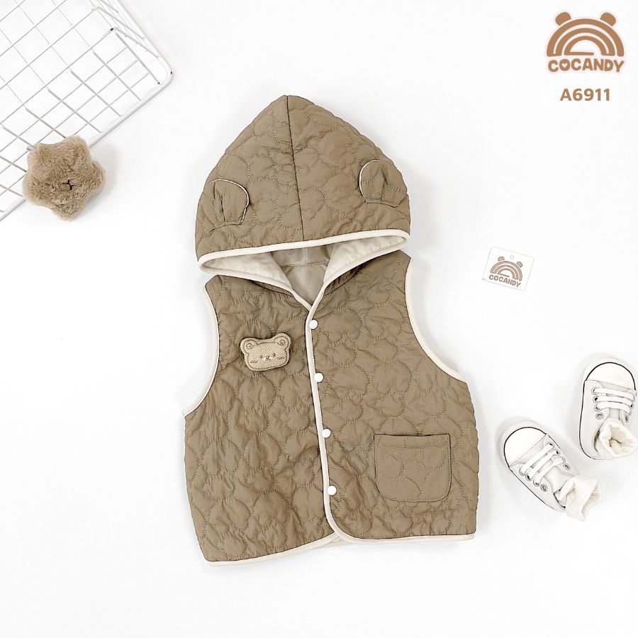 Áo gile NÂU viền BE có mũ tai gấu