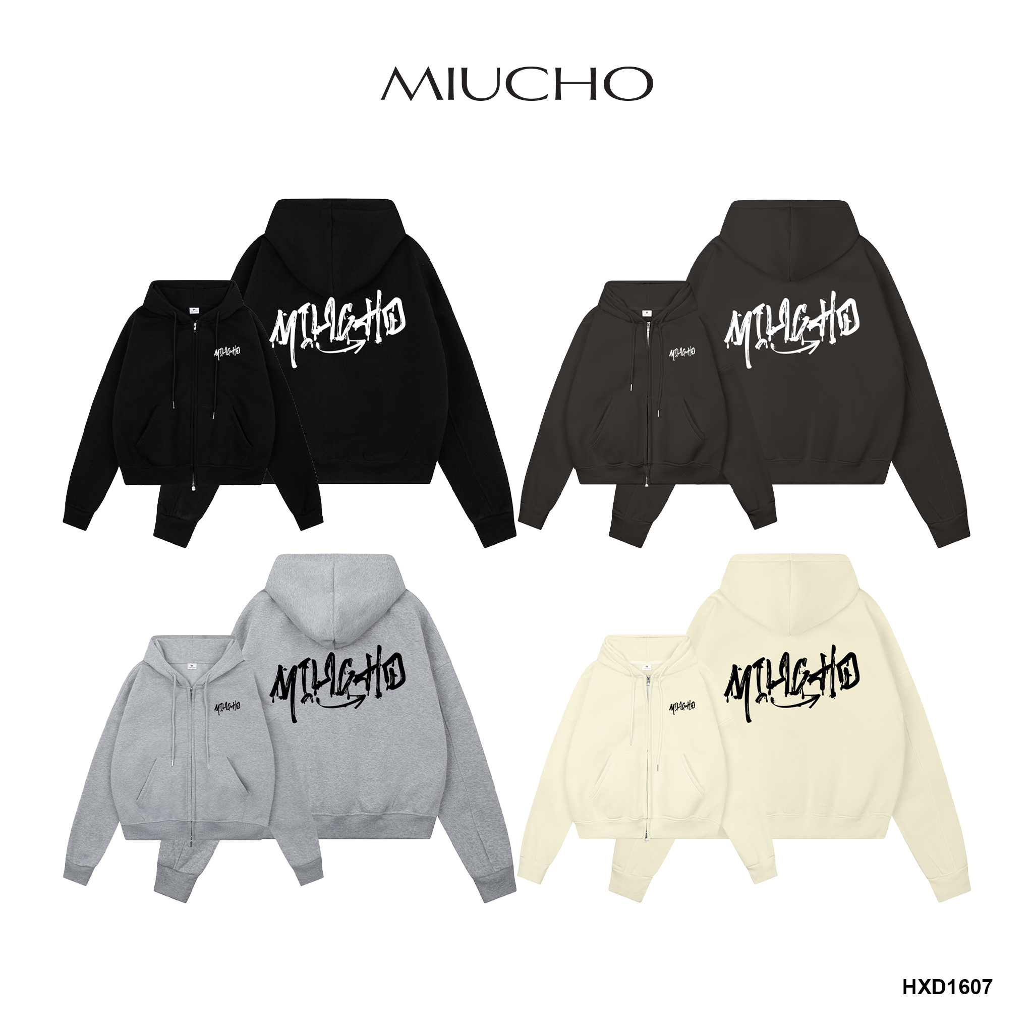 Áo hoodie zip nam localbrand form boxy HXD1607 Miucho Club vải nỉ bông dày dặn in typography