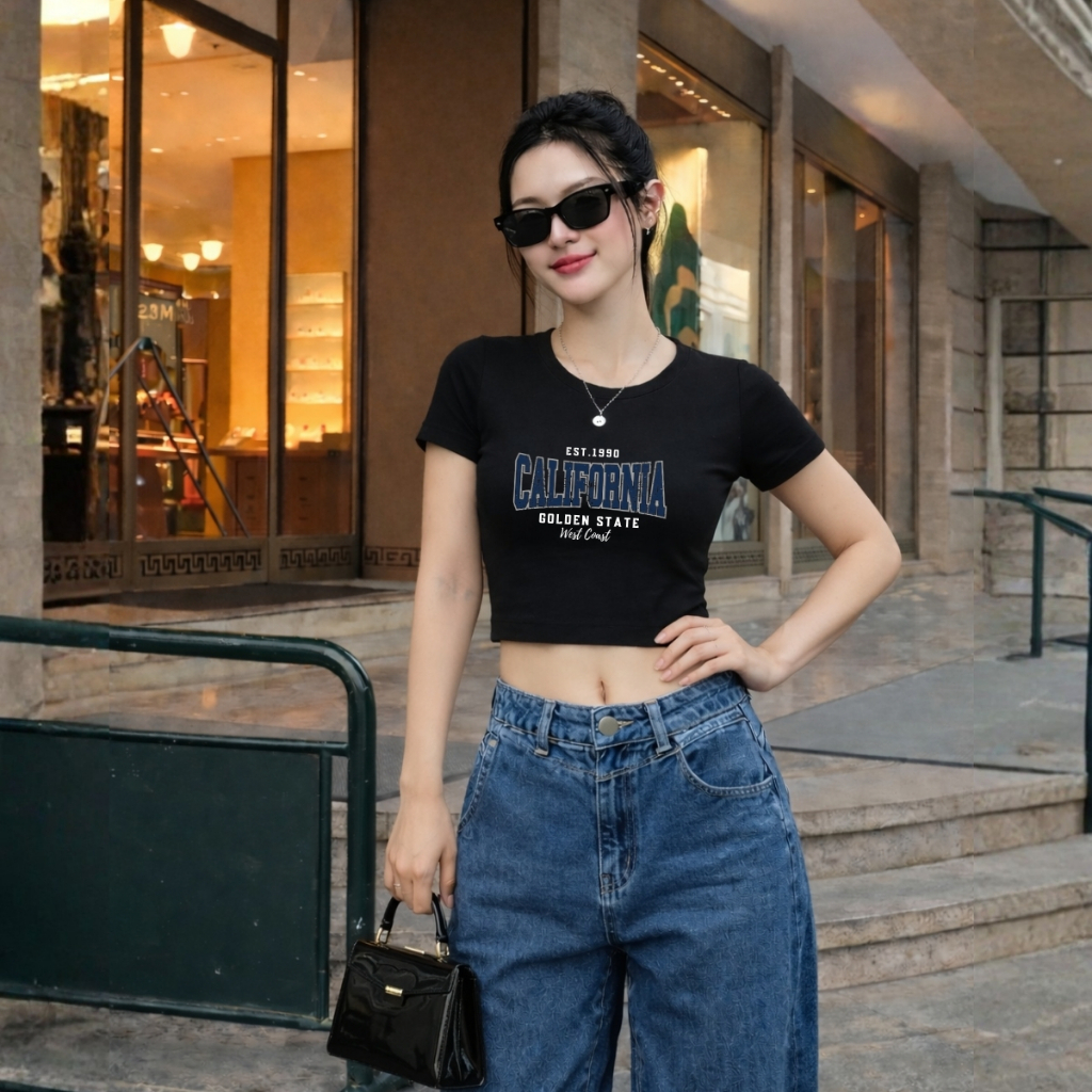 Áo croptop nữ chữ CALIFORNIA Golden state dáng ôm chất thun cotton local brand WETEE - WC1165