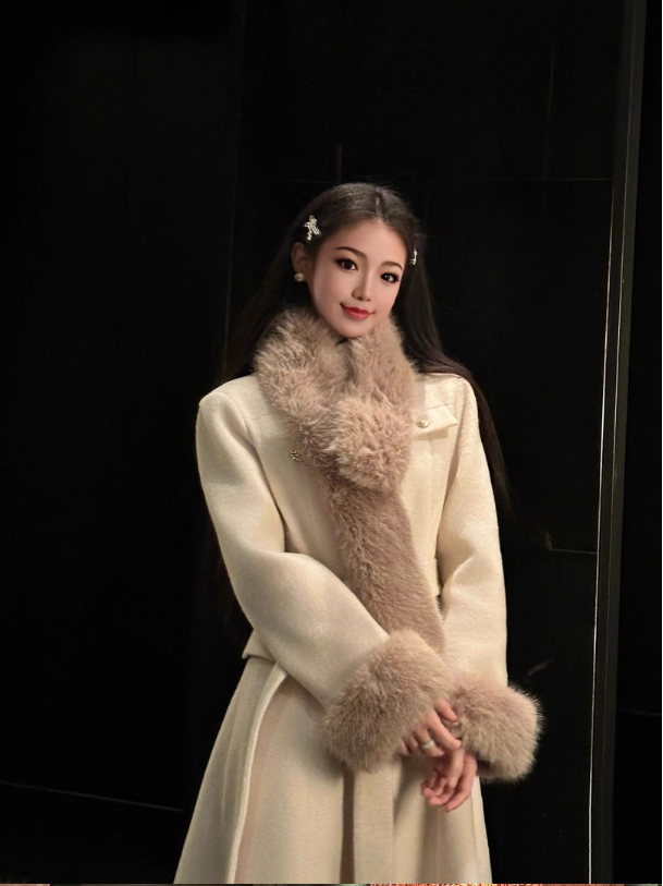 Áo Khoác Lông Áo Sang Trọng Màu Ngà