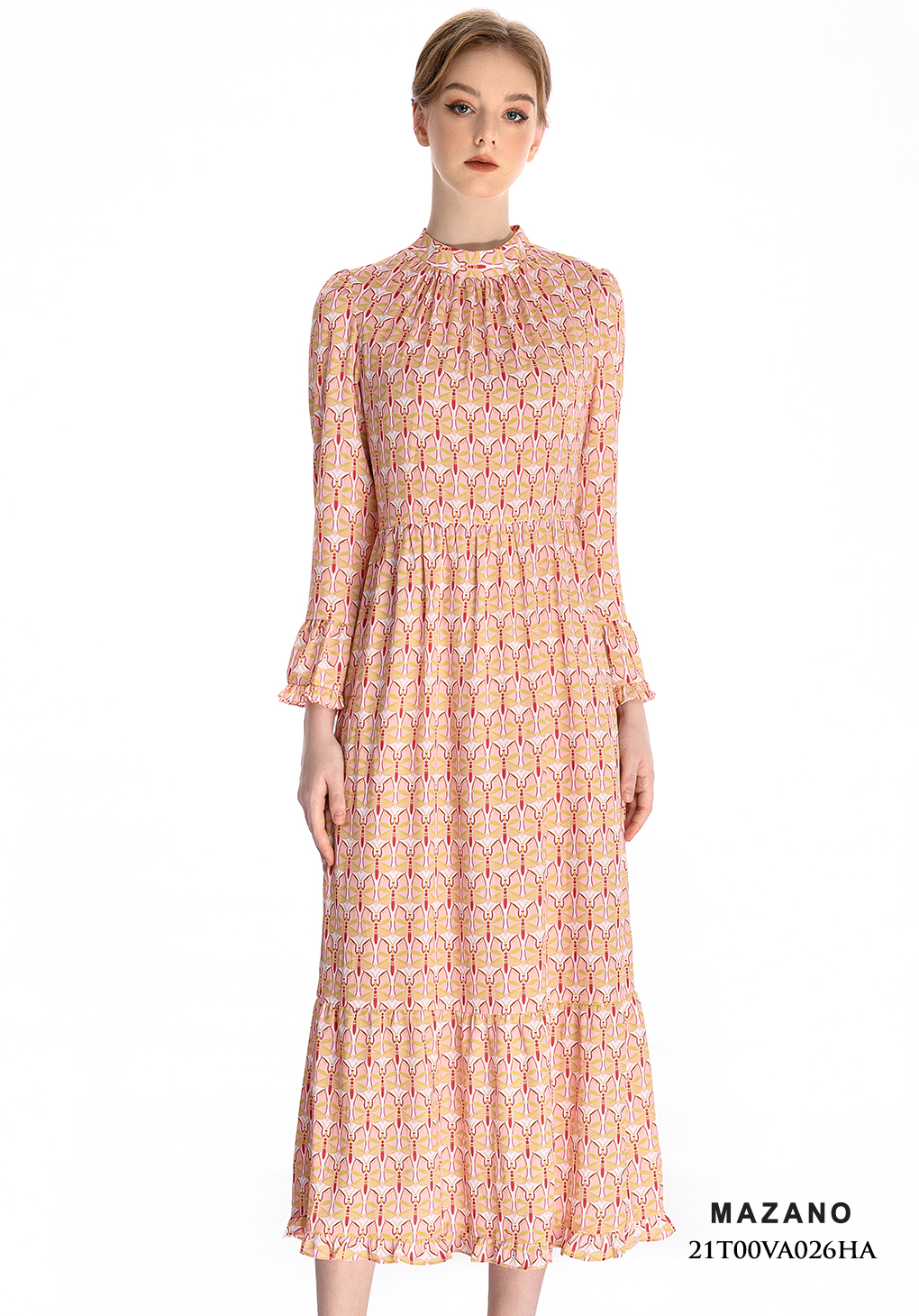 Đầm hồng họa tiết cổ cao bèo gấu_thumbnail_3