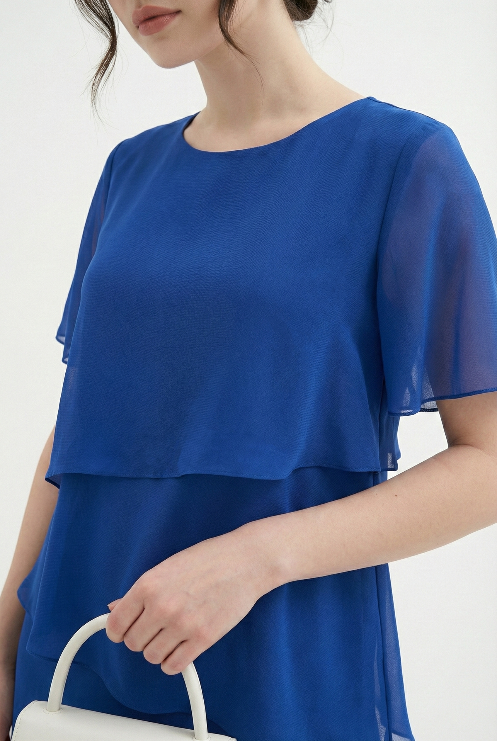 Đầm vải voan chiffon xanh dáng suông layer cổ tròn tay ngắn thiết kế MAZANO_thumbnail_5