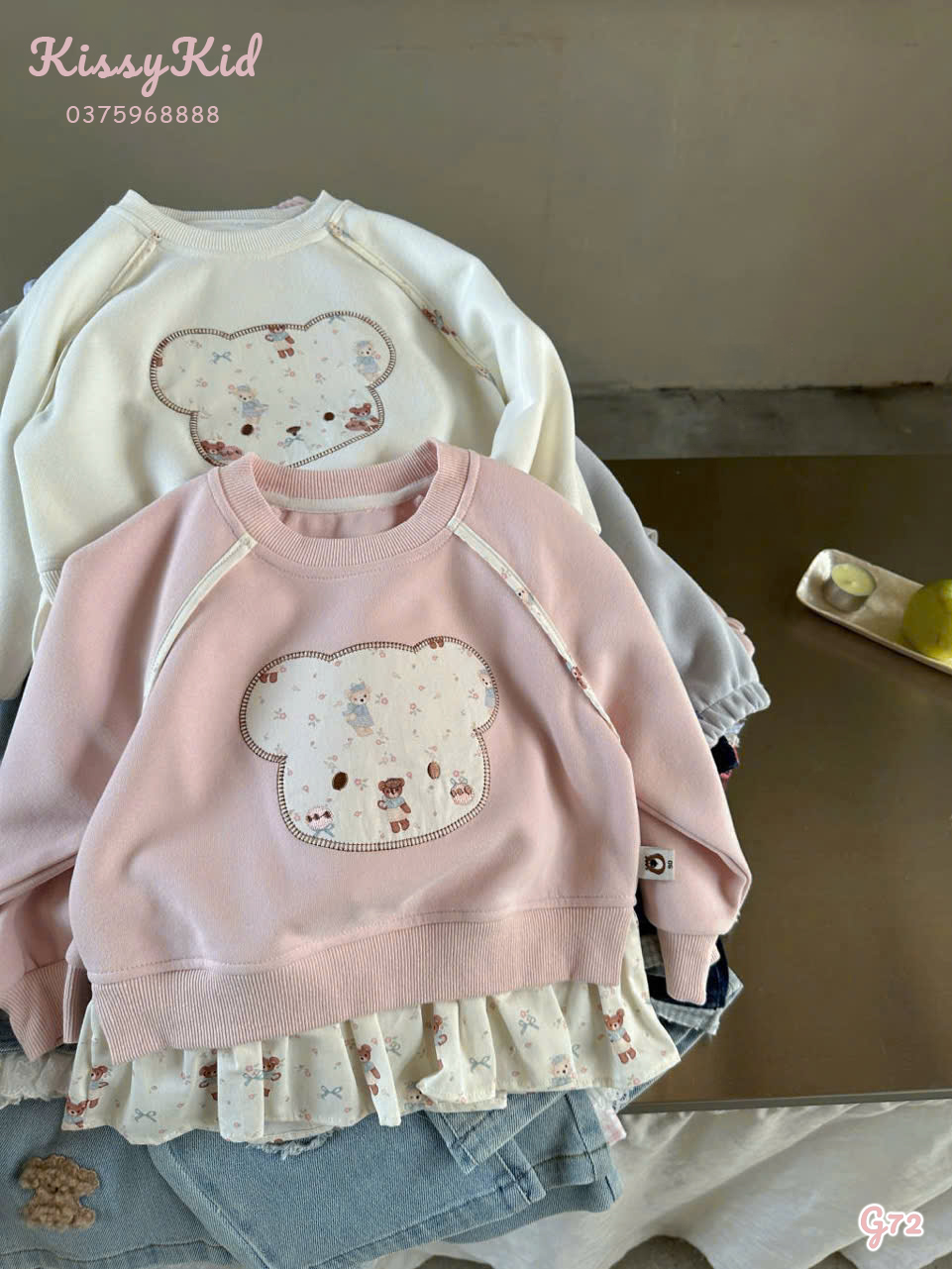 (G72) Áo nỉ liền bèo hoạ tiết gấu thêu màu hồng Heyduck Ucee_thumbnail_0