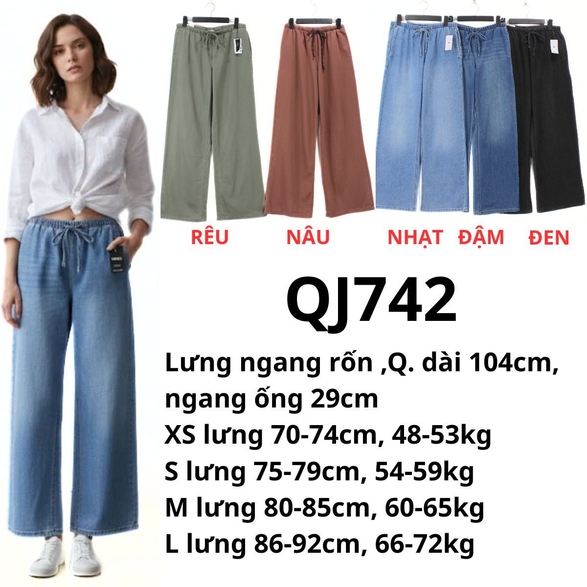 QJ742- Quần jeans lưng thun