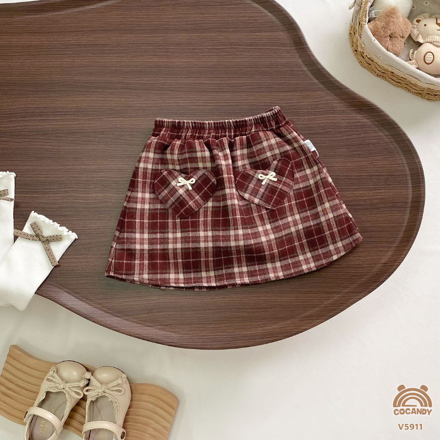 Chân váy kẻ ĐỎ BE  phối 2 túi trái tim_thumbnail_2