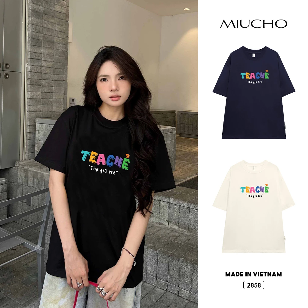 Áo thun unisex form rộng Miucho Club chất vải mềm mại thoáng mát in chữ basic Thợ giữ trẻ 2858