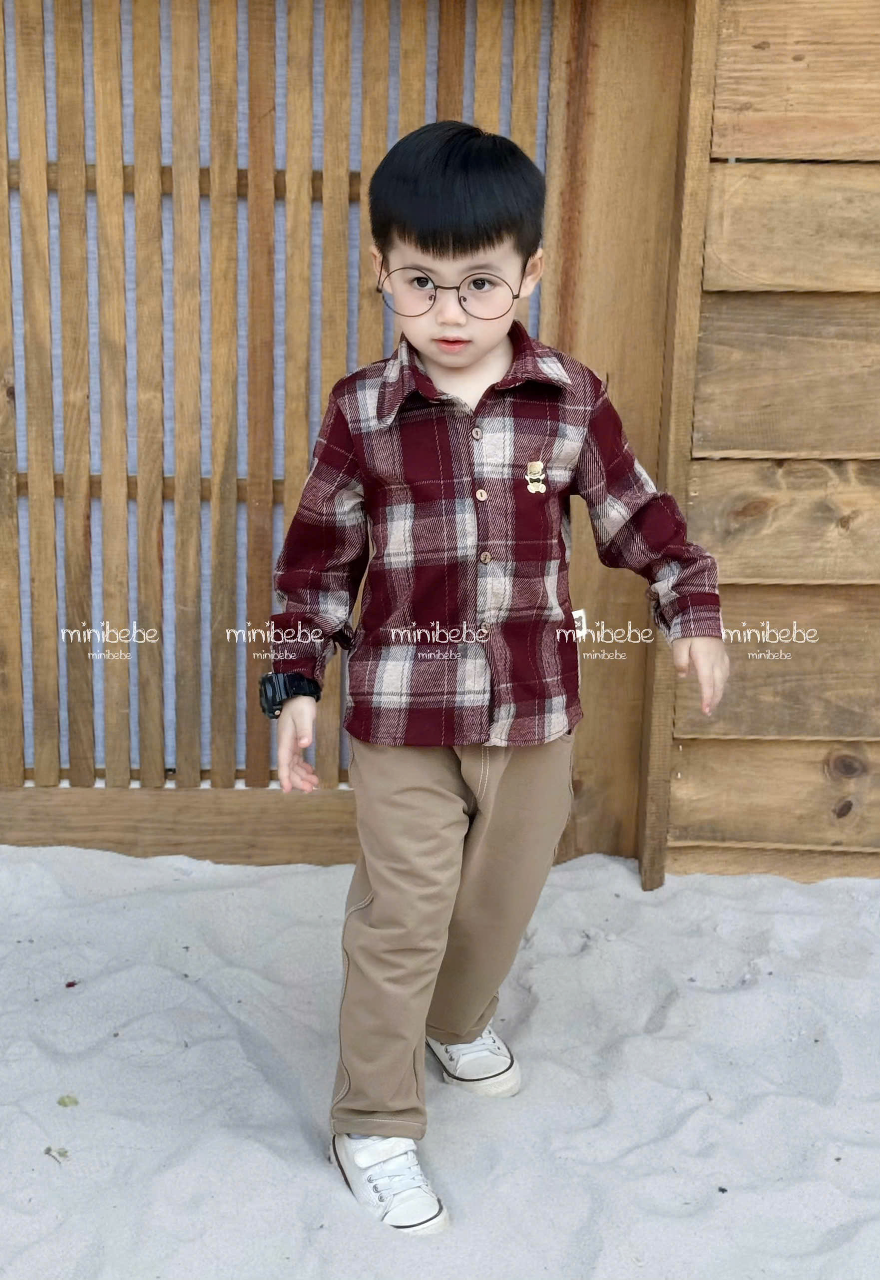 N85 BỘ SƠ MI DÀI SỌC TÚI GẤU MẶT BUỒN- A108.310