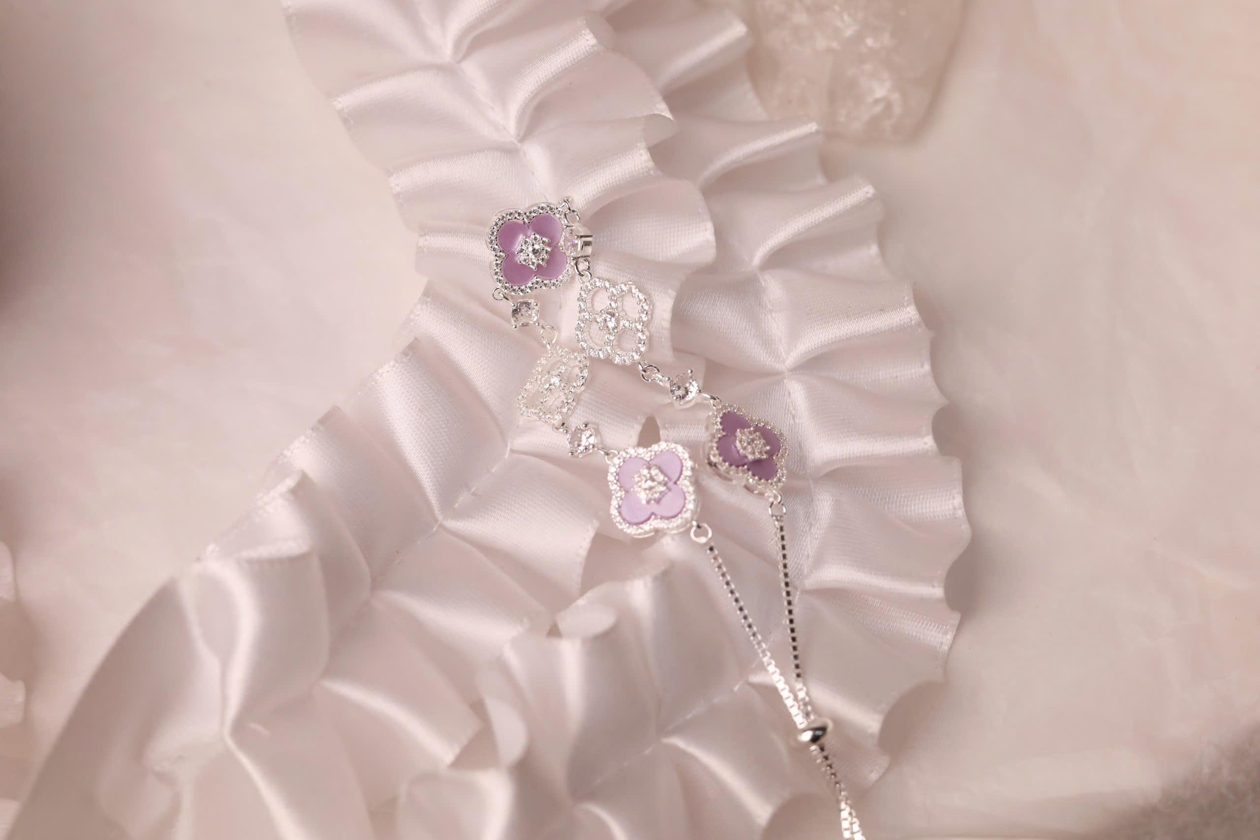 Vòng tay bạc cỏ 4 lá dây rút xi bạch kim xà cừ tím_thumbnail_1