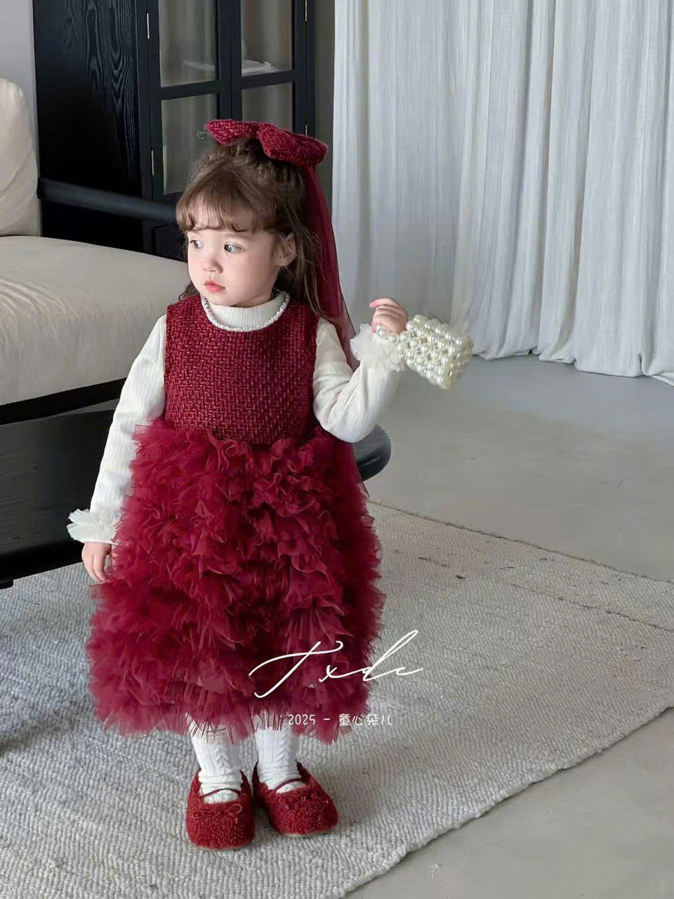 (V54) Set váy dạ kèm nơ và áo đều có lót dày_thumbnail_0