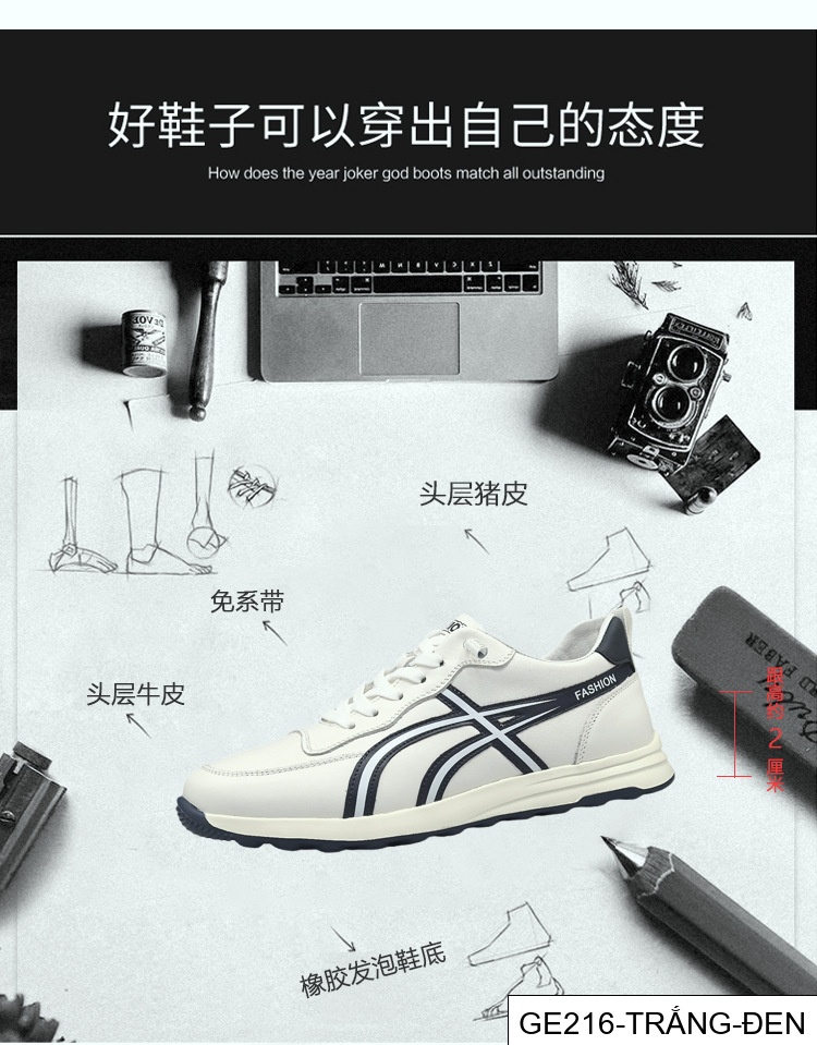 GE216 - Giày thể thao màu trắng da bò lớp đầu cho nam, giày hợp thời trang nam, giày thường ngày sang trọng nhẹ nhàng cao cấp dễ phối đồ thích hợp châu Âu da thật_thumbnail_8