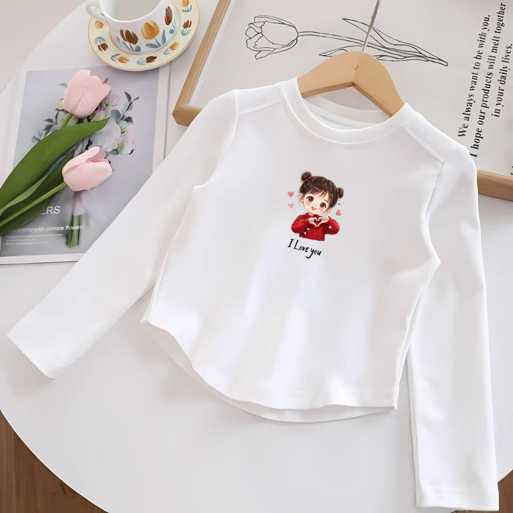 Áo thu đông dài tay bé gái cổ tròn in hình bé gái chất thun borip co giãn 4 chiều - Loza- G0423_thumbnail_9