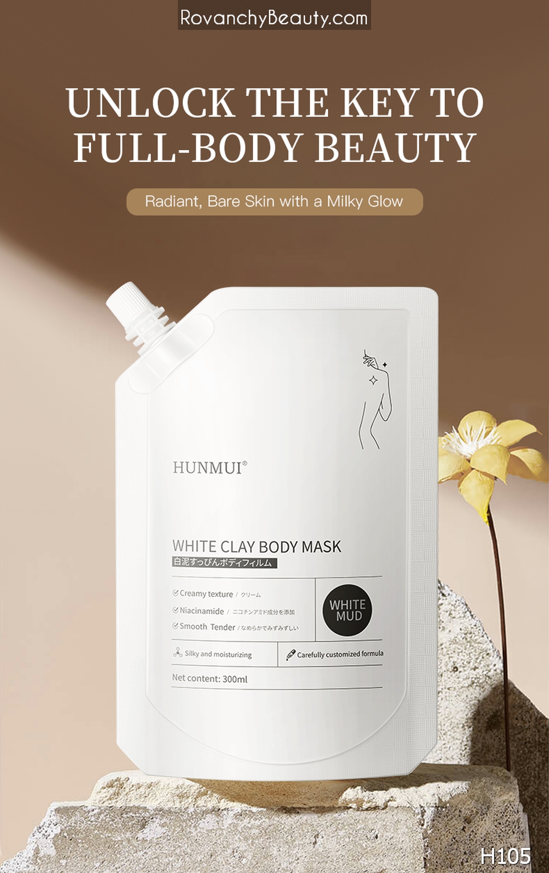 H105 Mặt nạ trắng da toàn thân HUNMUI White Clay Body Mask 300ml - Dưỡng ẩm, mịn màng, chống khô da_thumbnail_8