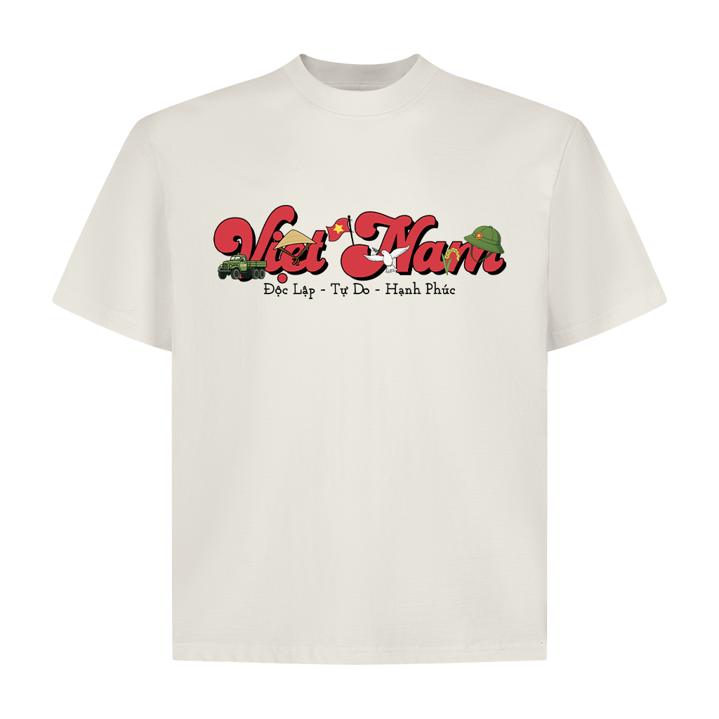 Áo thun Việt Nam form boxy AXD2444 Miucho vải 100% cotton co giãn thoáng mát cổ tròn in mix