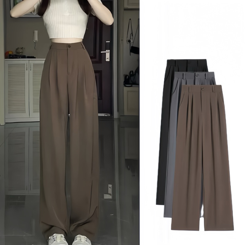 Quần ống suông nữ cạp cao dáng dài, quần tây ống rộng 1 khuy cài chất gold nhật có chun lưng Logastore_L001_thumbnail_1