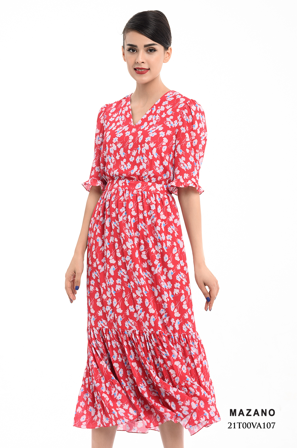 Đầm hồng họa tiết can eo bèo tầng_thumbnail_0