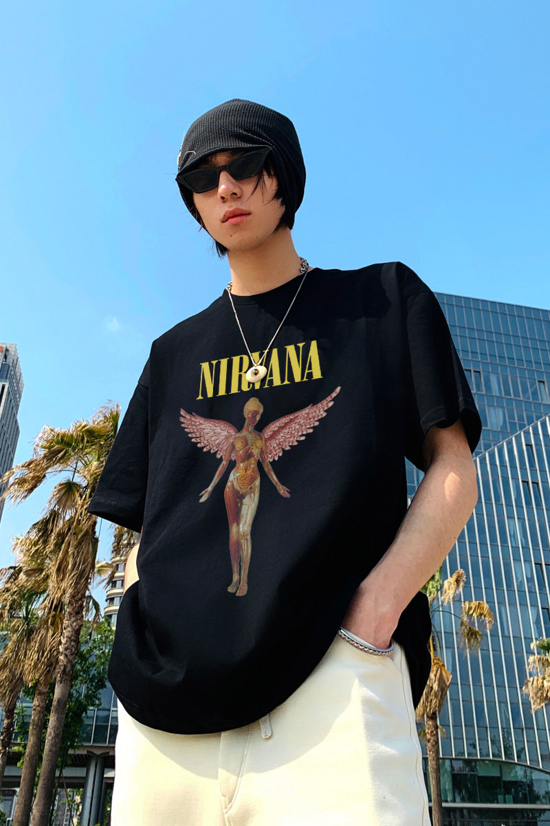 Áo thun nirvana form rộng đẹp tay lỡ oversize, áo thun nirvana form rộng tay lỡ hàn quốc cotton AT147 Miucho in logo_thumbnail_4