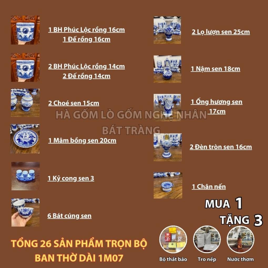 HG362 Đồ Thờ Cúng Bộ 26 món ban thờ 1M07 men lam nghệ nhân Bát Tràng chế tác TẶNG Thất Bảo, Tro Nếp_thumbnail_1
