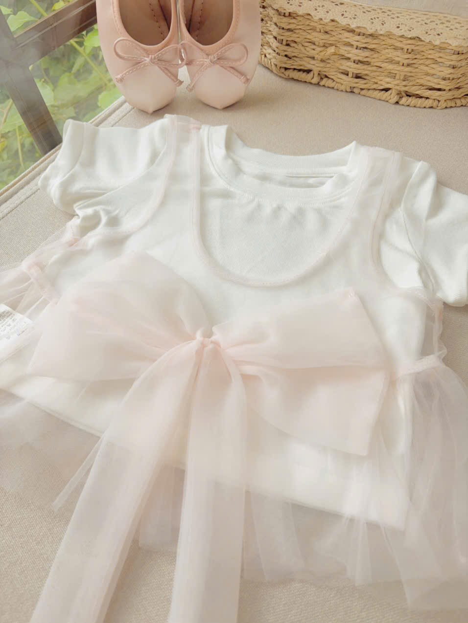 D44 - 26069 - Set áo thun kèm áo Voan Nanyin màu Hồng