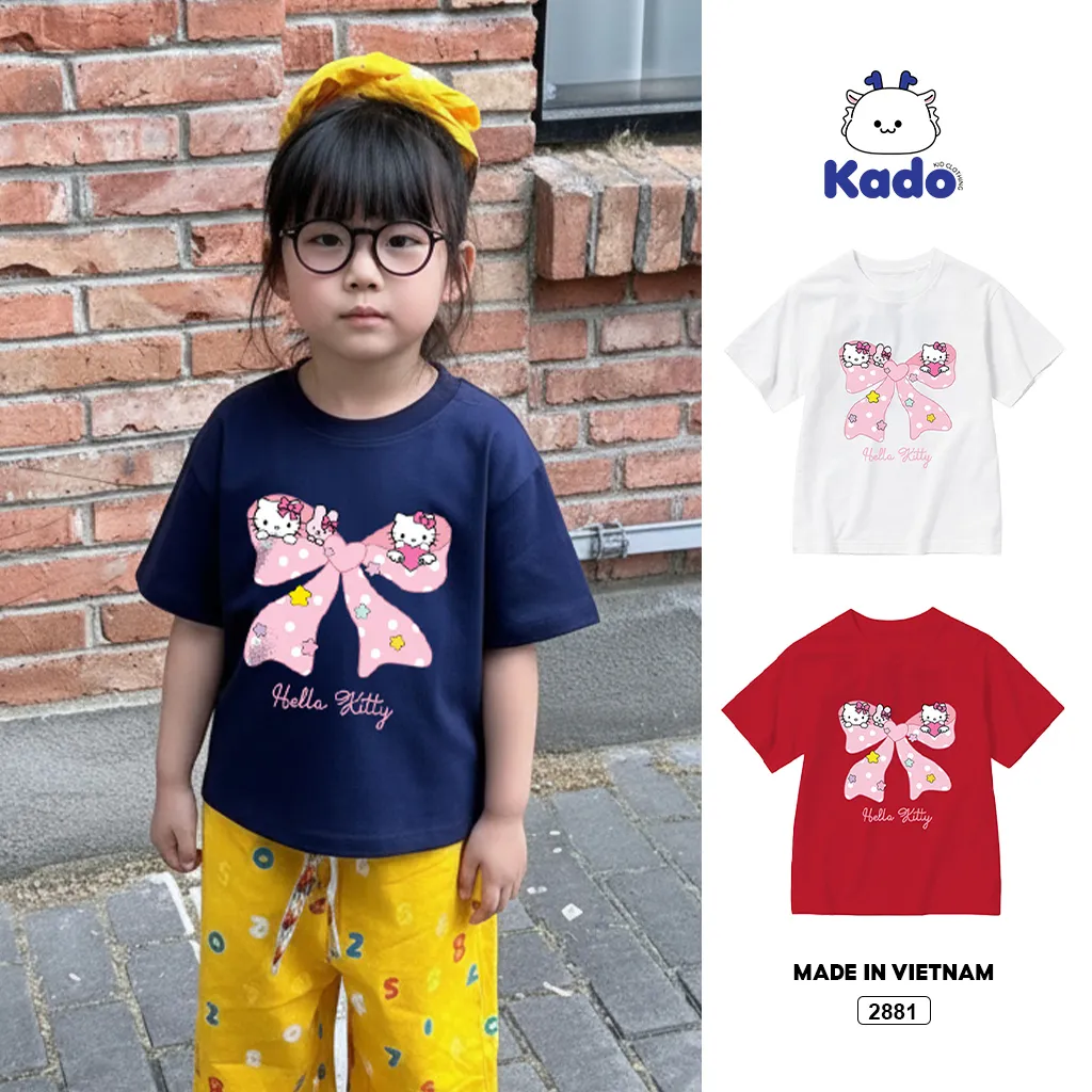 Áo thun bé gái form rộng Kado vải cotton thoáng mát mềm mại Hello Kitty hình nơ siêu cute 2881