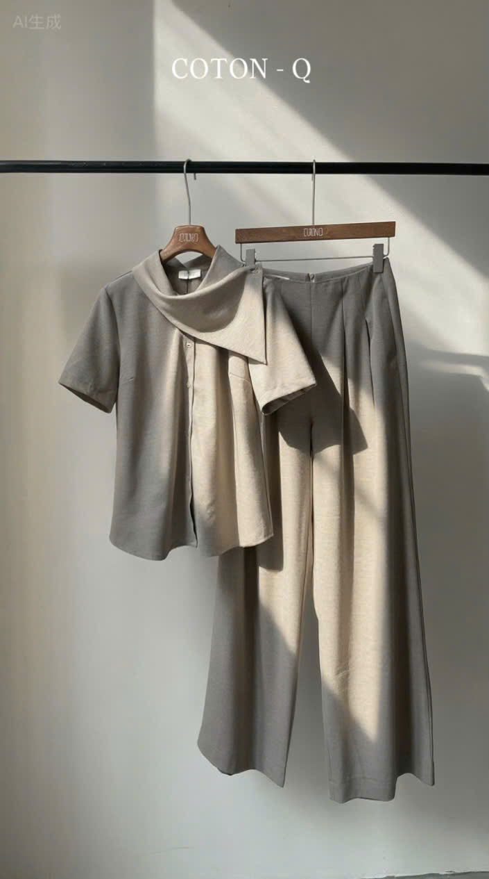 HJ89 - Set áo phối cổ + quần suông