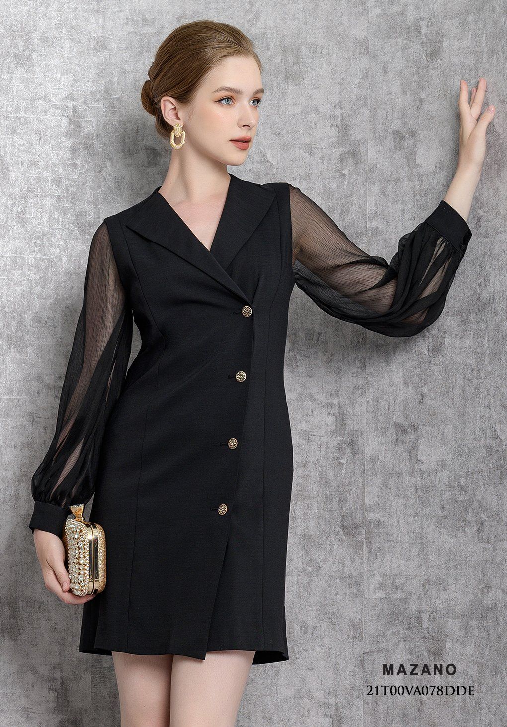 Đầm vest đen tay bồng cách điệu_thumbnail_4