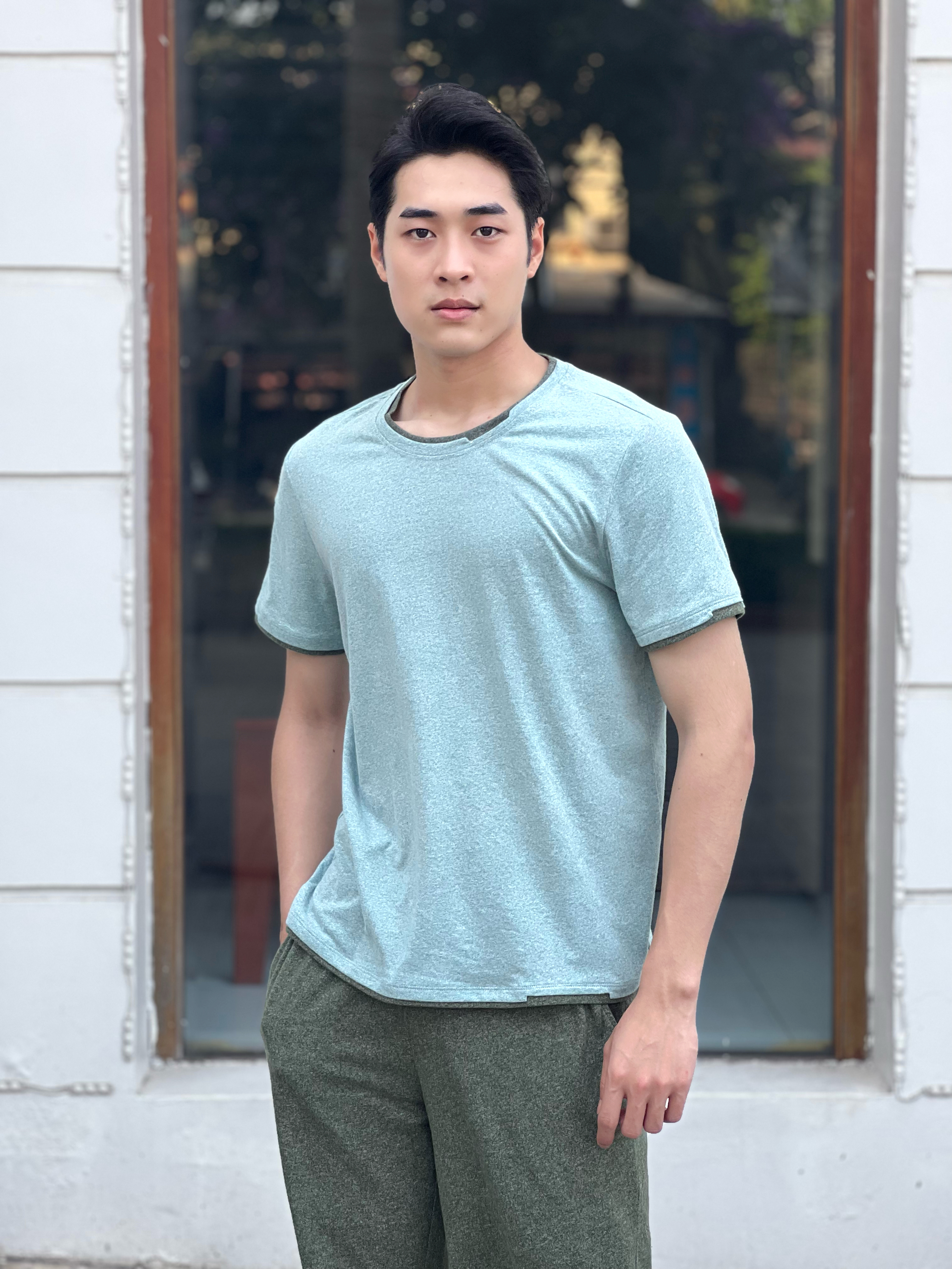 BỘ QUẦN ÁO THỂ THAO NAM  COMBED COTTON POLYESTER MÀU GHI TÍM PHỐI XANH THAN NARSIS - PRO-ACTIVE Đ...