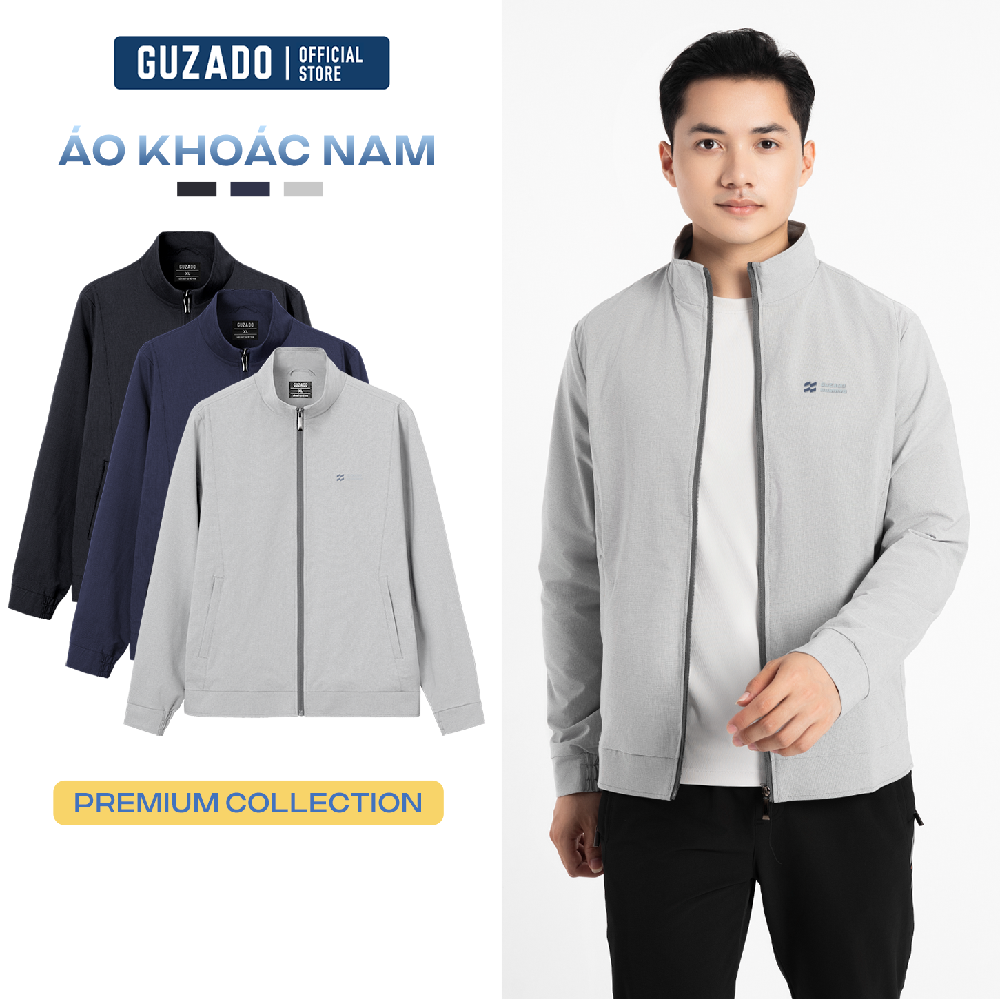 Áo Khoác Gió Nam GUZADO Bo Gấu Ống Tay Linh Hoạt, Chống Gió Tốt GAG04