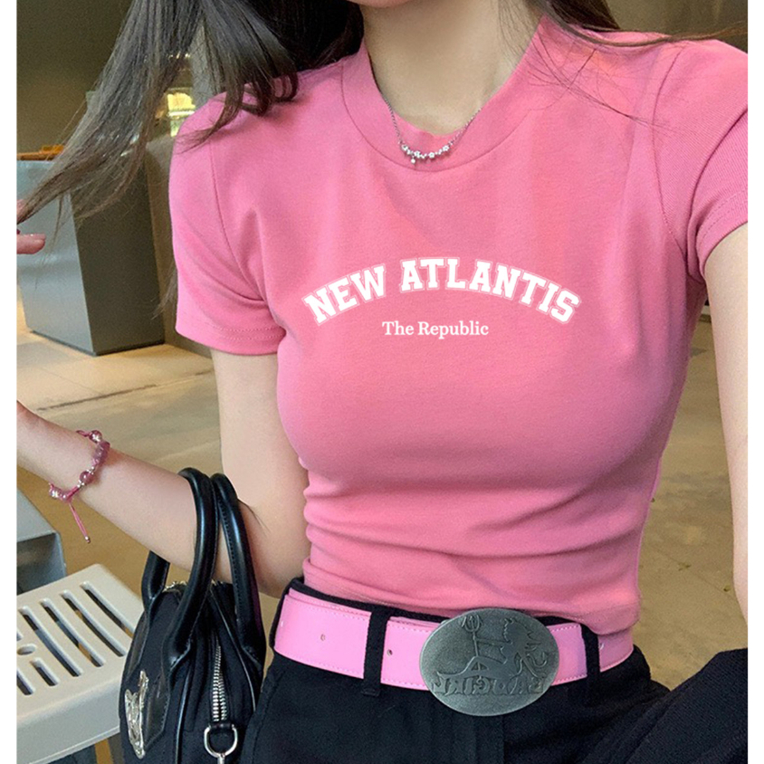 [Form Ôm] Áo croptop ôm in chữ New Atlantis - Áo laptop nữ thời trang Loza CR6200