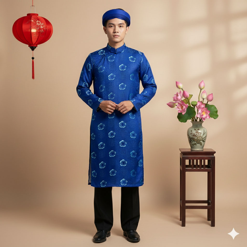 Áo Dài Nam Cách Tân Gấm Họa Tiết Hỷ Big Size Form Rộng – NA25-03_thumbnail_3