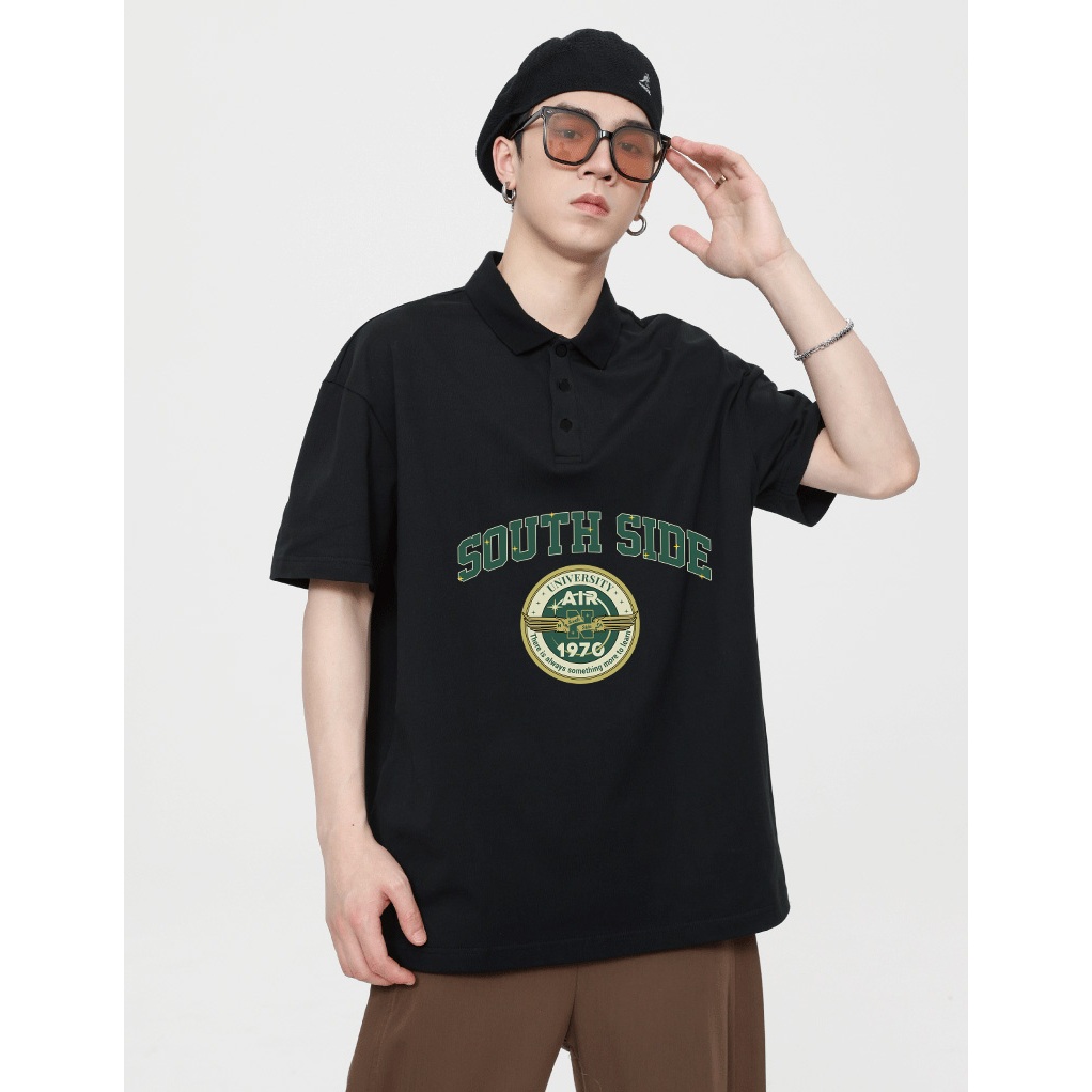 Áo polo nam form rộng đẹp PLD182 Miucho Man tay lỡ vải cotton mềm mại cho nam in Typography_thumbnail_2