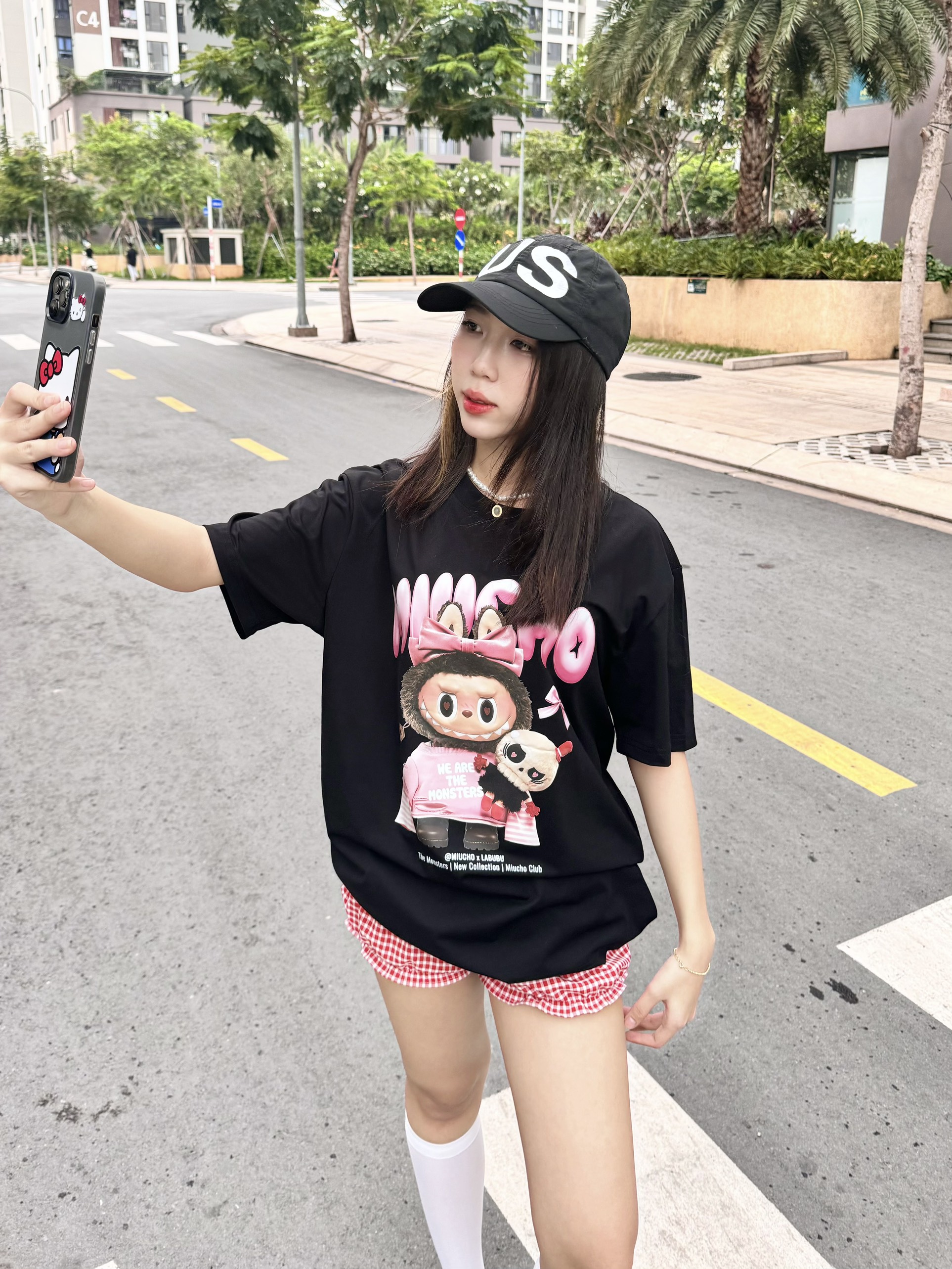 Áo thun labubu form rộng hottrend ATD1269 Miucho vải cotton thoáng mát cổ tròn in mix_thumbnail_2
