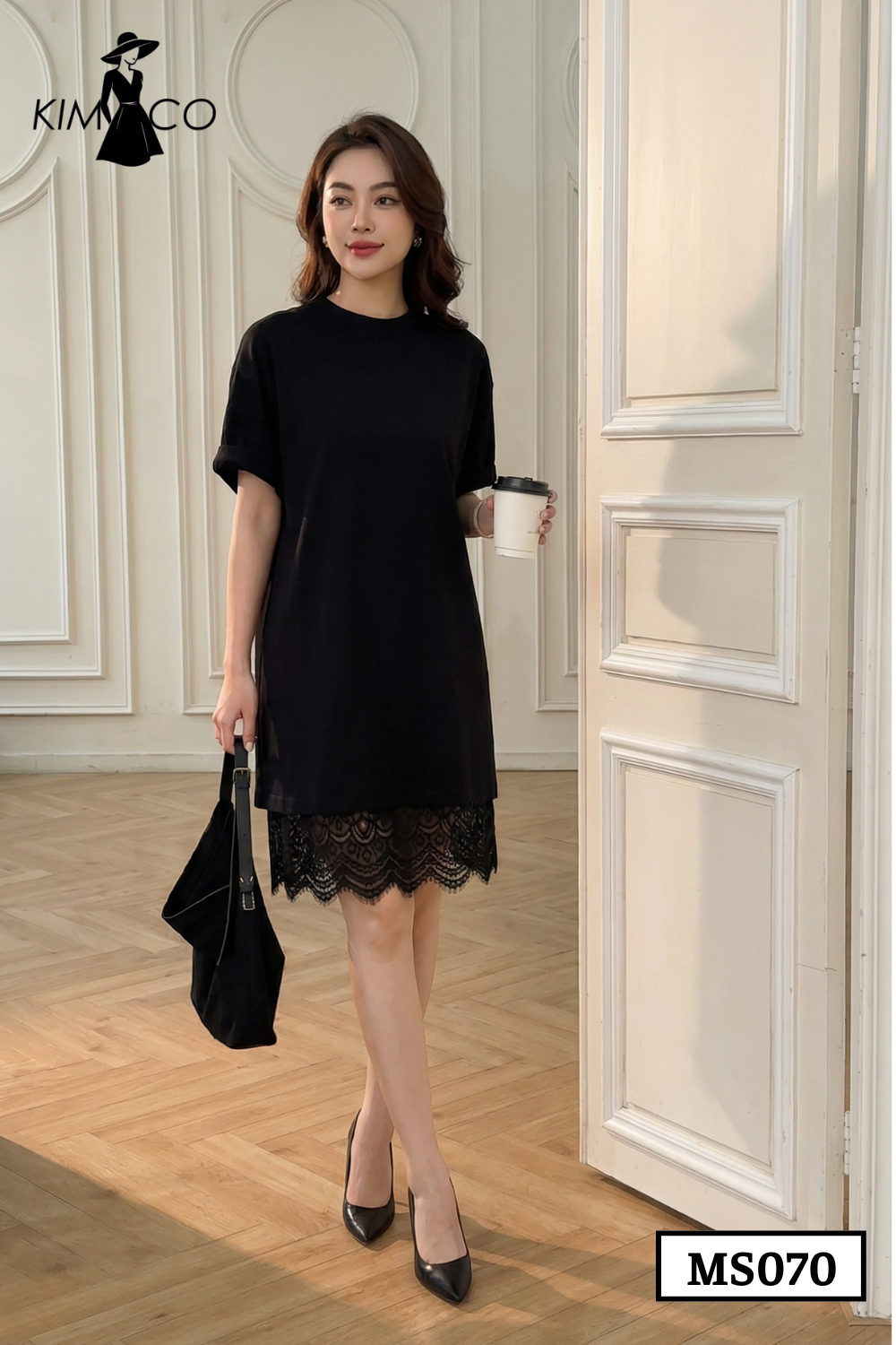 Set Đầm Suông Viền Ren Tối Giản - MS070