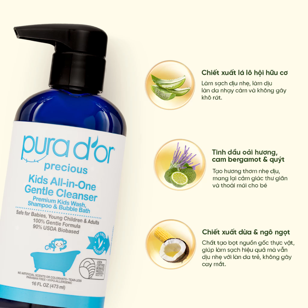 Sữa Tắm Gội Pura D'or Kids All-in-One Dịu Nhẹ Cao Cấp Dành Cho Trẻ Em 473ml_thumbnail_2
