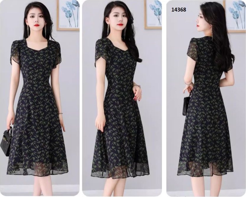 14368-Đầm voan công sở họa tiết xanh nhí _thumbnail_3