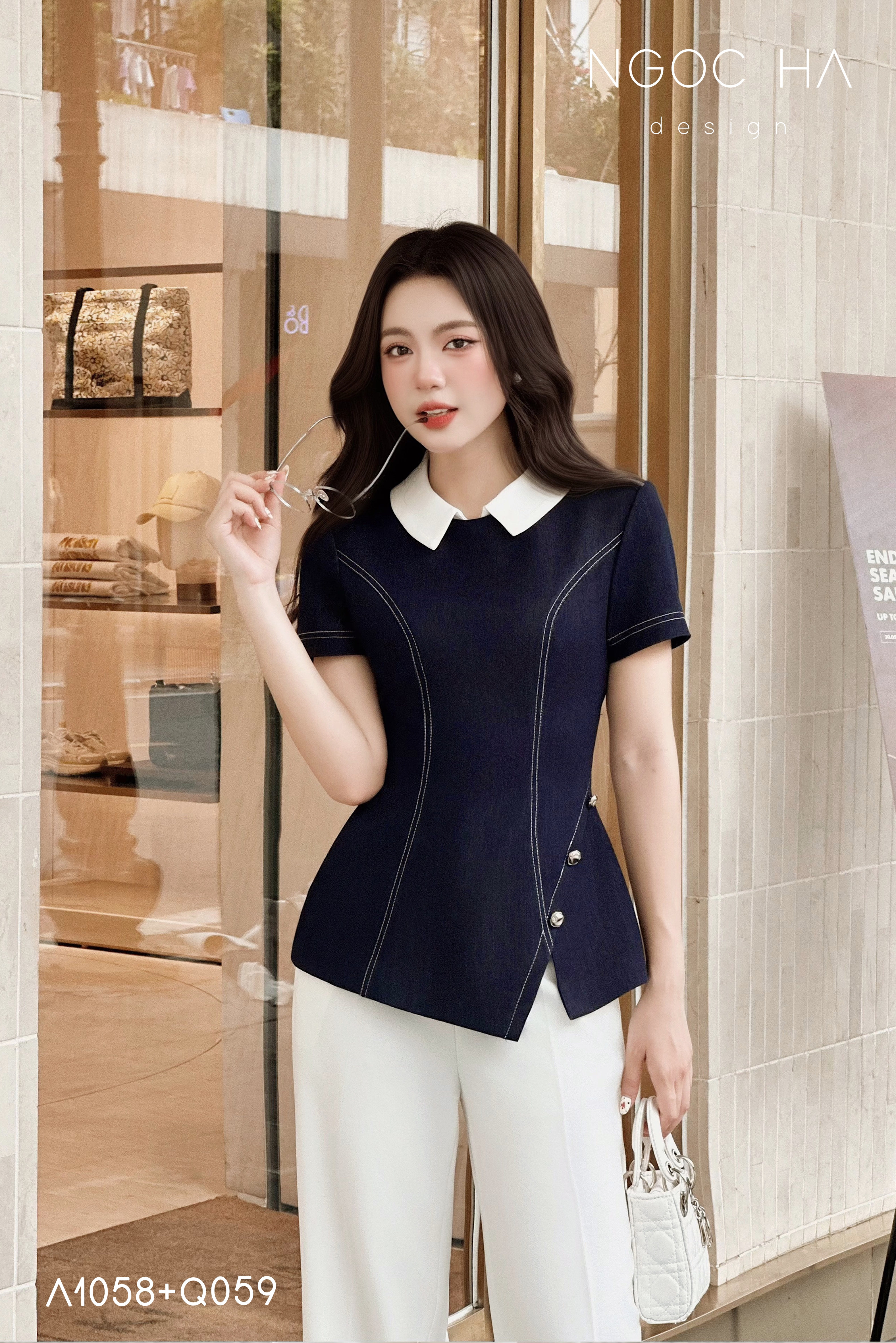 Lara Top_ Áo Bò Peplum Vạt Chép Đính Cúc Mix Cổ Trắng A1058_thumbnail_8