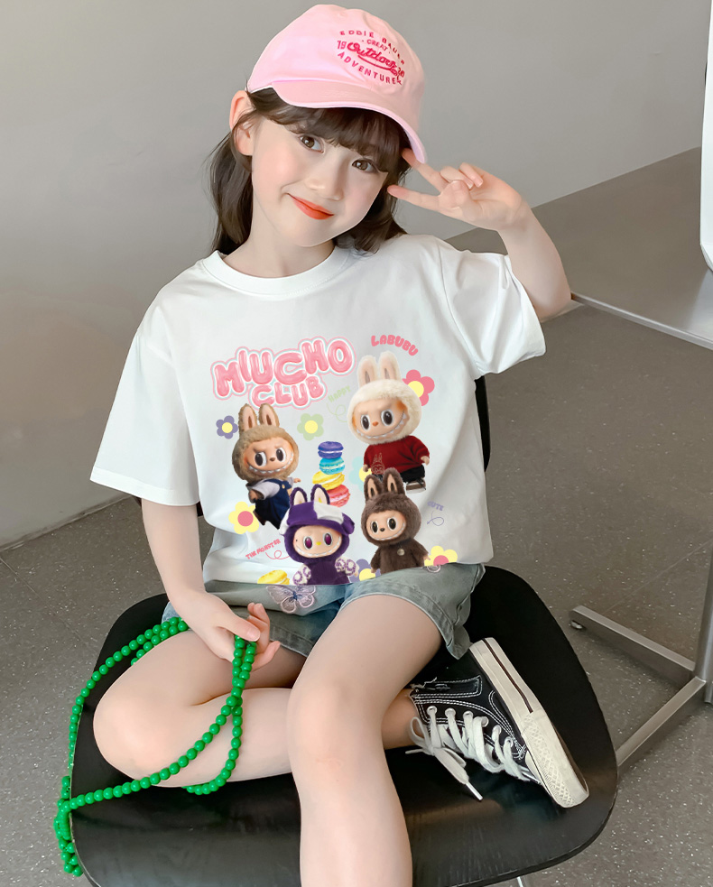 Áo thun bé gái labubu dễ thương nhiều màu sắc AED1464 Miucho Kid vải cotton thoáng mát cổ tròn in graphic_thumbnail_4