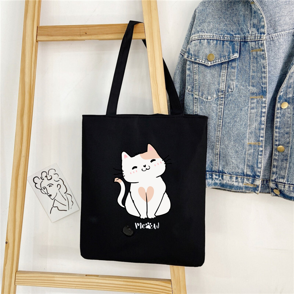 Túi tote vải canvas màu đen phong cách Hàn Quốc kích thước 33x37cm đựng vừa A4  - TOTE03_thumbnail_6