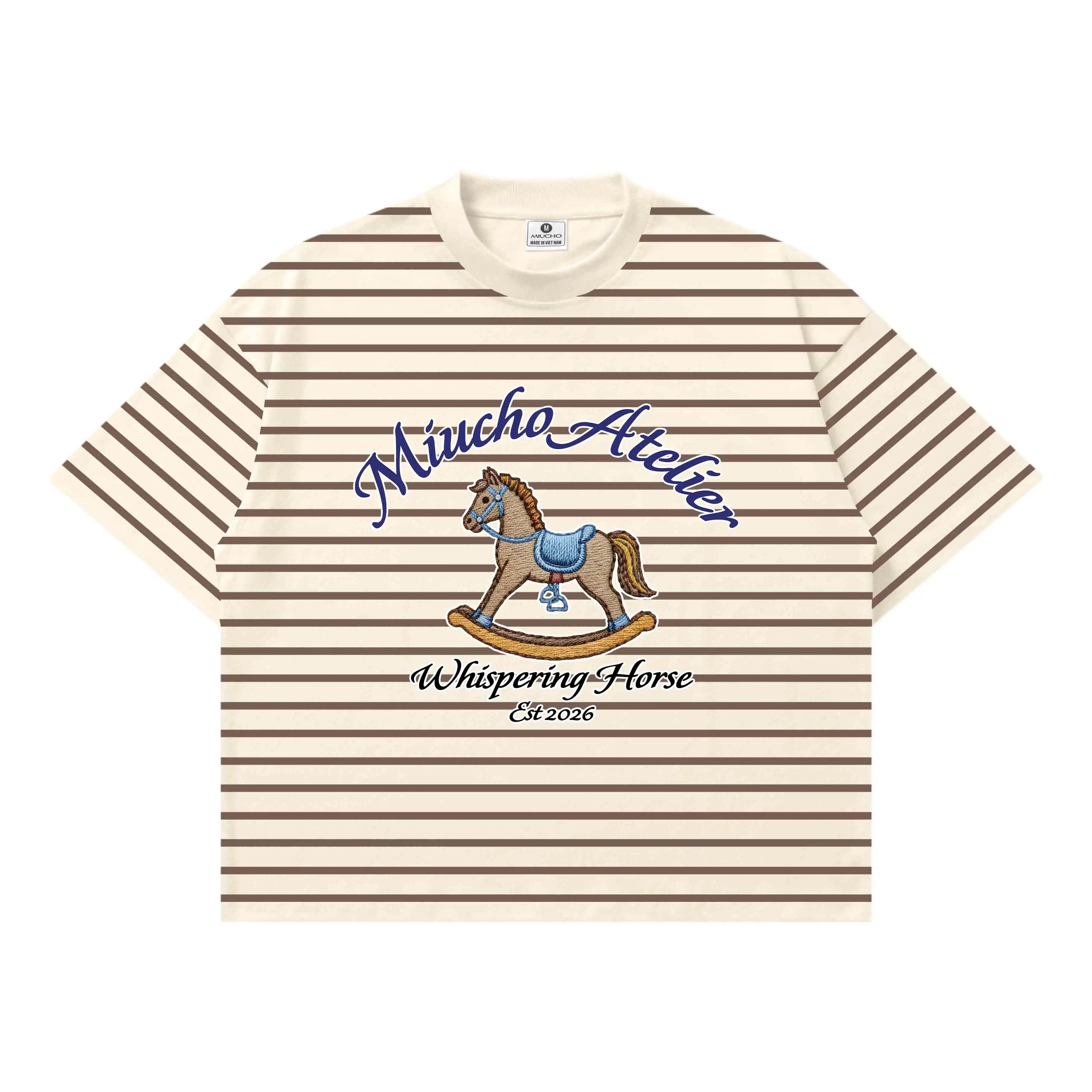 Áo thun boxy unisex Miucho Club vải borip thoáng mát tay ngắn cổ tròn hình chú ngựa sọc mix màu 2789_thumbnail_8