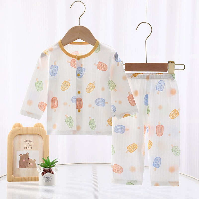 Bộ quần áo mặc nhà cho bé sơ sinh 3–24 tháng – Mặc mùa hè thoáng mát, thấm hút tốt, chất kháng khuẩn 5A, họa tiết dễ thương, 100% cotton dệt họa tiết - Hàng Quảng Châu cao cấp