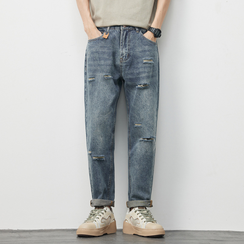 Quần Jeans Rách Phong Cách Retro Mỹ Nam Hợp Thời Trang Quần Ống Rộng Nam Mùa Thu2025Quần dài kiểu dáng mới_thumbnail_7