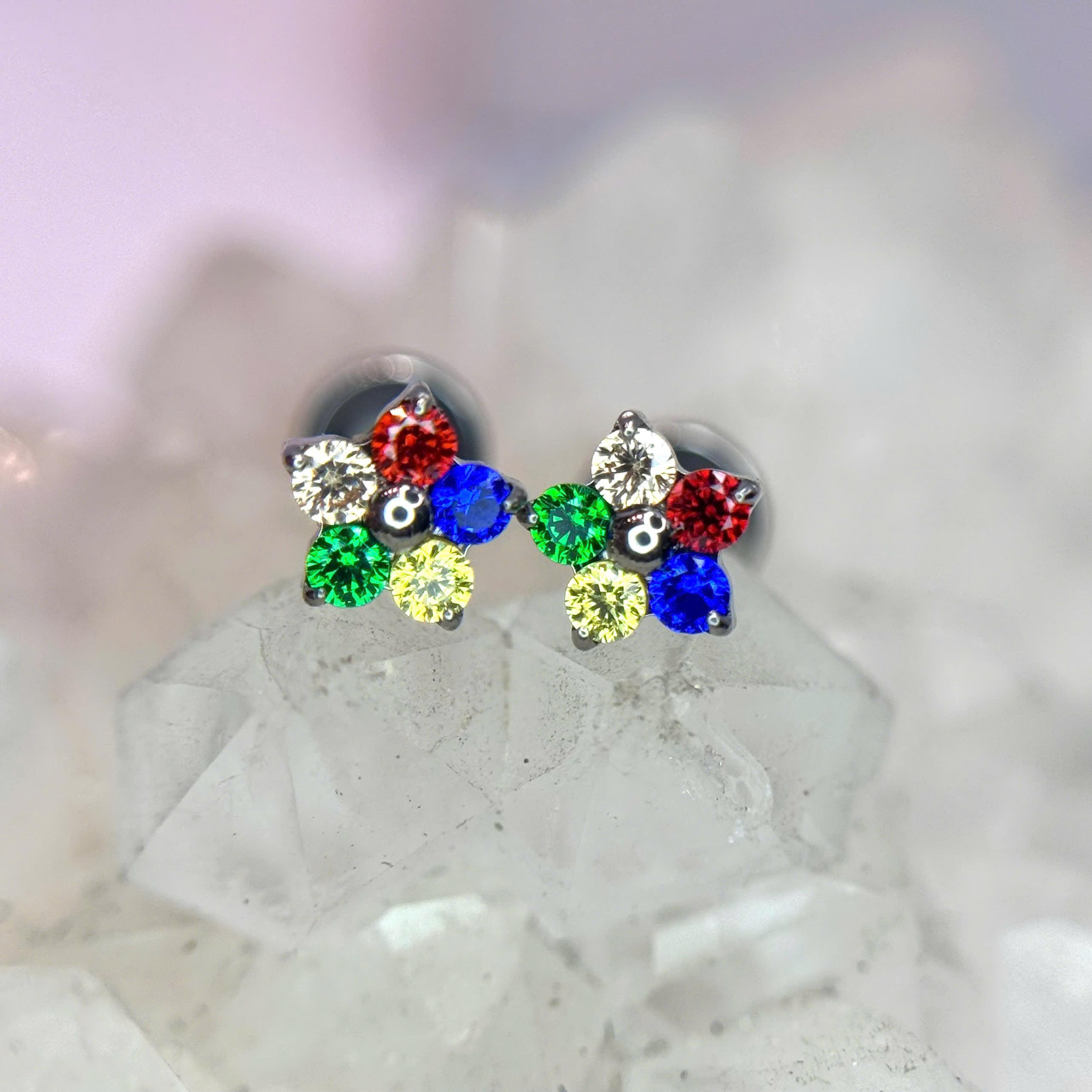 Khuyên kiểu titan hoa 5 cánh cầu vòng mini