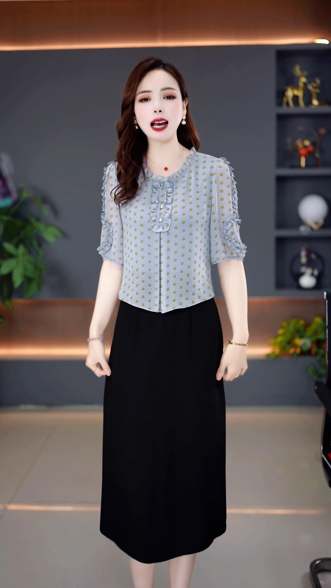 17402-Đầm voan bi xanh giả rời phối chân  váy suông đen ( voan, lót)_thumbnail_0