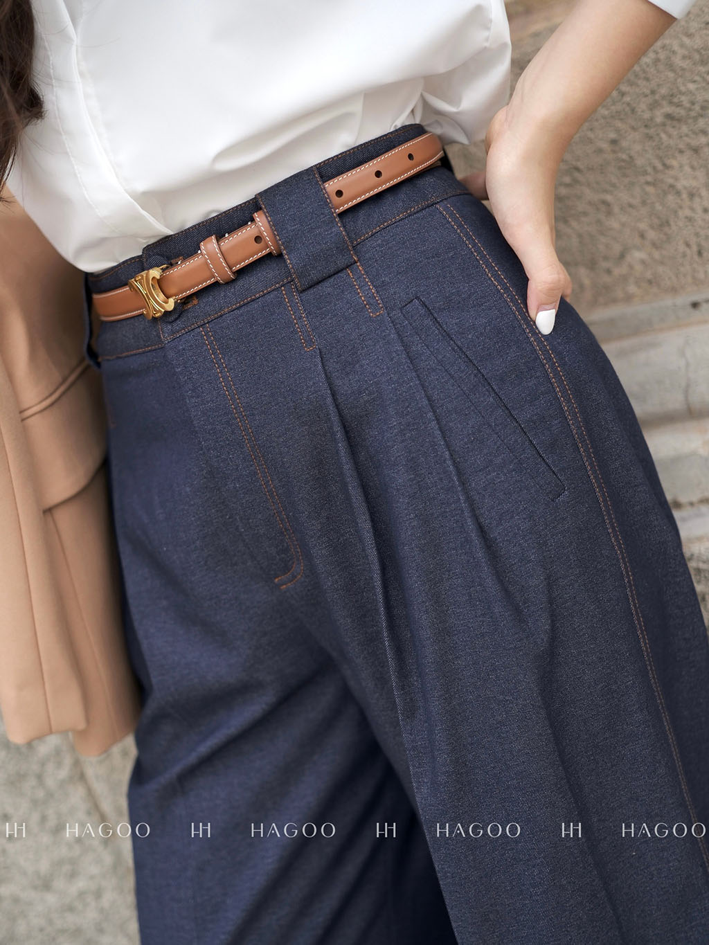 Quần denim 2 ly diễu chỉ HAGOO_thumbnail_5