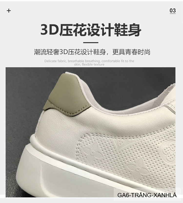 GA6 - Giày Sneaker Nam Da Bò Phong Cách Hàn, Đế Bằng Thoáng Khí, Màu Trắng Xanh Lá Đen_thumbnail_18