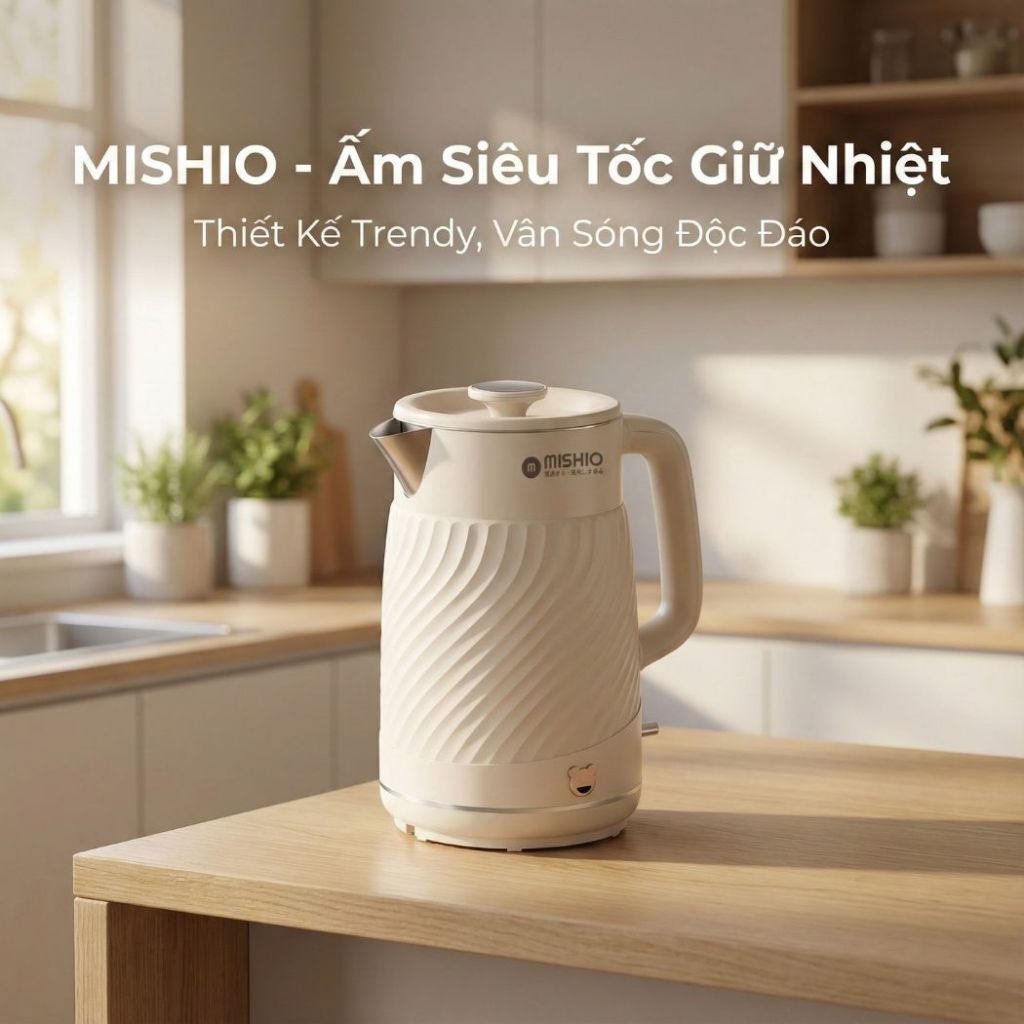 Ấm thuỷ giữ nhiệt 1.7 Lít Mishio MK385 inox 304