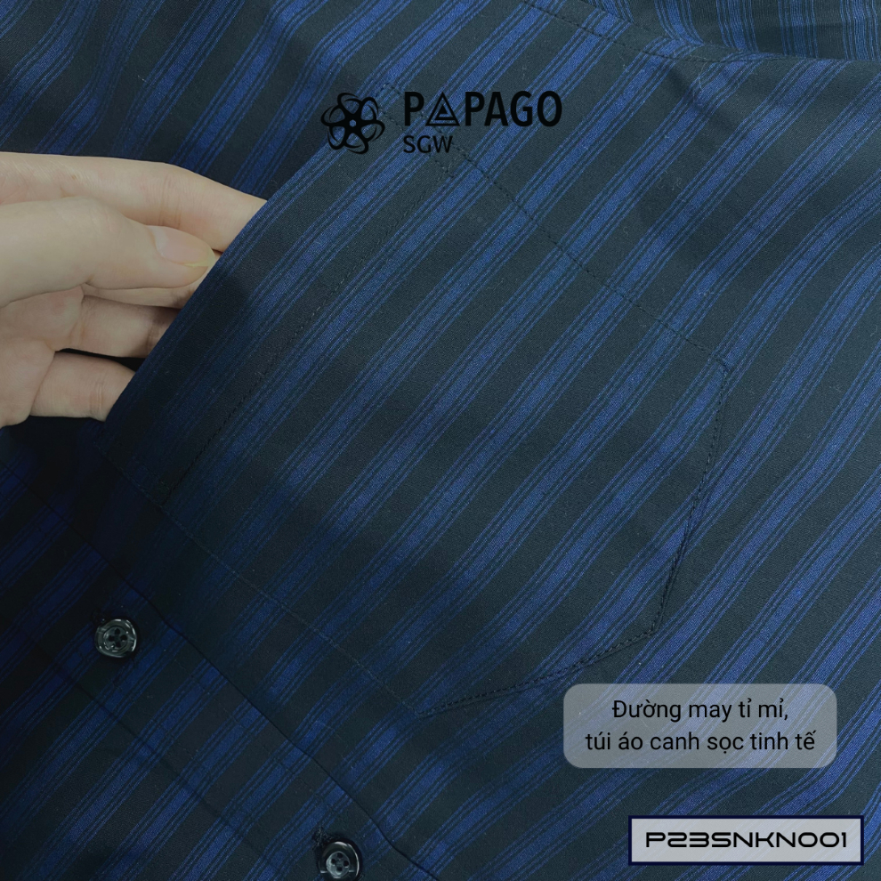Áo Sơ Mi Nam Trung Niên Tay Ngắn Lai Ngang PAPAGO Cao Cấp Cotton Kẻ Ngang Form Rộng Thoải Mái P23SNKN001_thumbnail_6