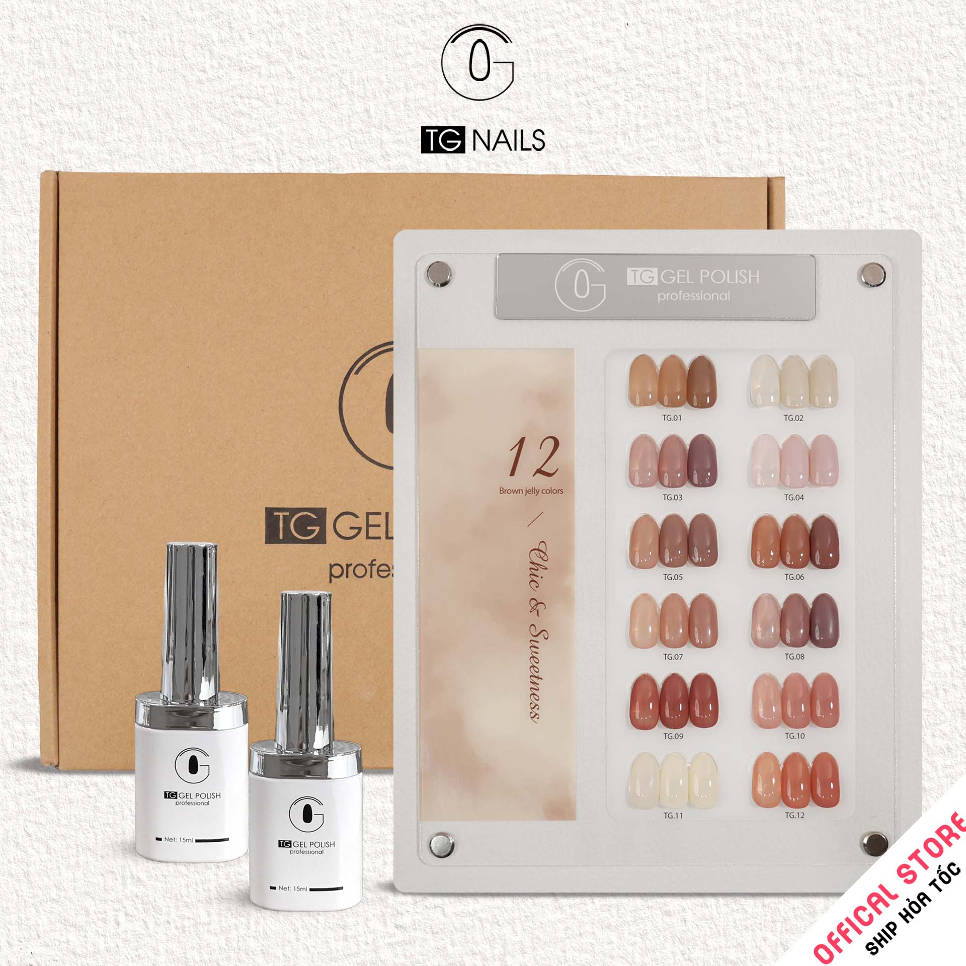 Set sơn gel 12 màu TN-TG12  Thạch Nâu TG