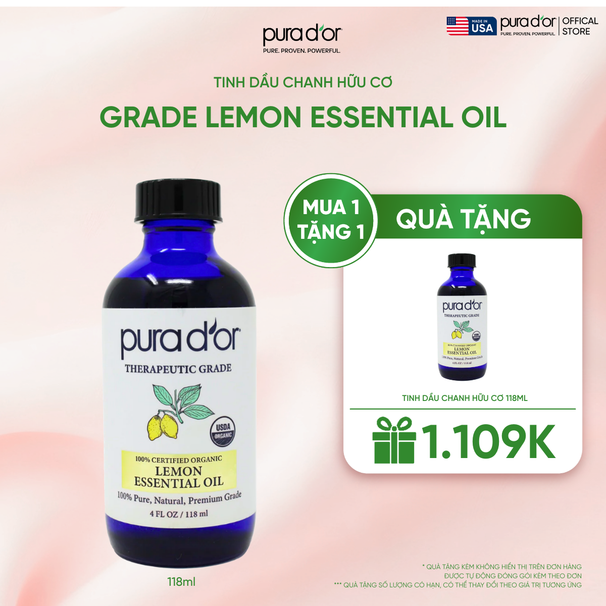 Tinh Dầu Chanh Hữu Cơ Pura D'or Therapeutic Grade Lemon Essential Oil 118ml_thumbnail_0